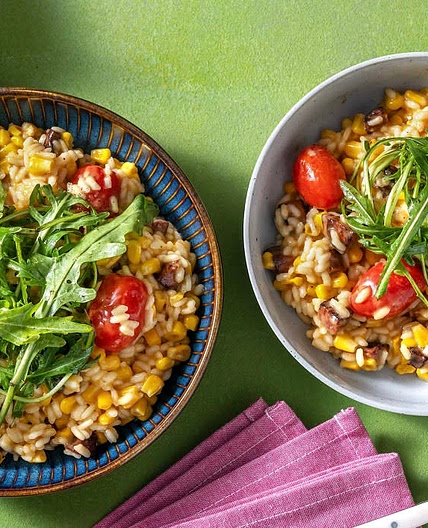 Oven Baked chorizo and sweetcorn risotto 