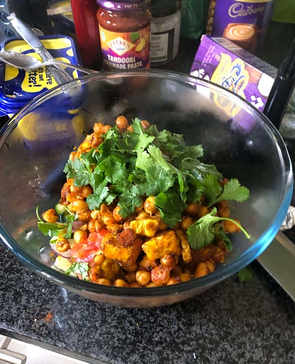 TIKKA MASALA, HALLOUMI AND CHICKPEA KACHUMBA