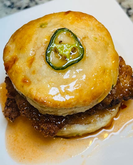 Hot Honey Jalapeño and Cheddar Chicken Biscuit 