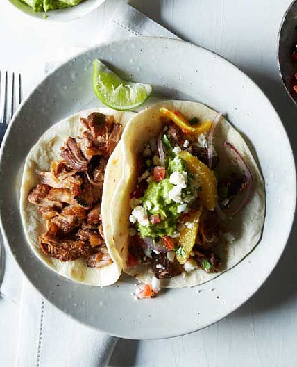 Oven-Fried Pork Carnitas with Guacamole and Orange Salsa