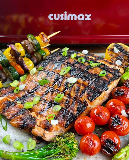 Grilled Teriyaki Salmon with Veggie Skewers 