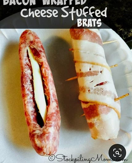 Bacon Wrapped Cheese Stuffed Brats