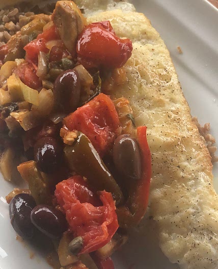 Halibut with Tomato Veggie Sauce
