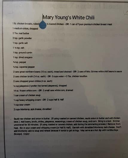 Mary Young's White Chili