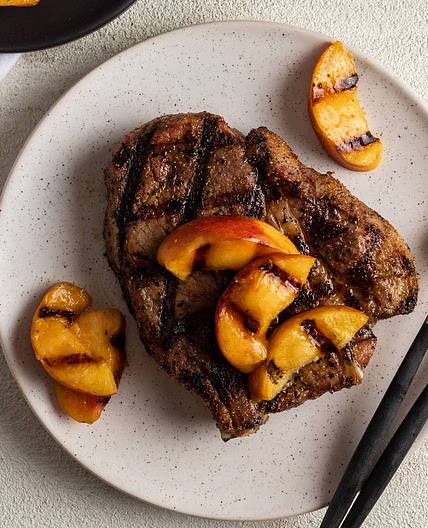 Grilled Pork Chops and Peaches
