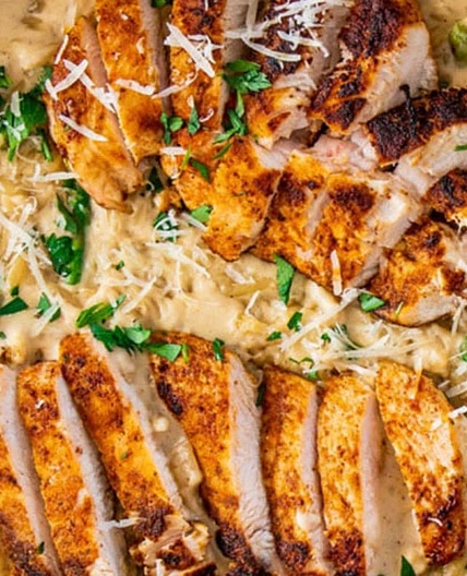 Creamy Parmesan Orzo with Chicken and Asparagus