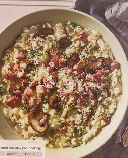 Easy Mushroom Risotto with Crispy Bacon