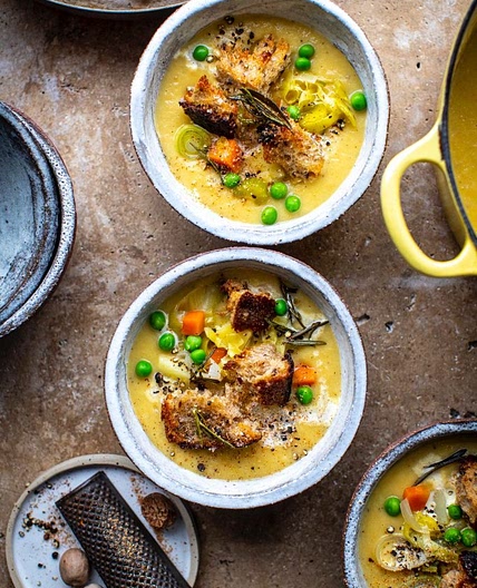 Irish Farmhouse Vegetable Soup with Rosemary Croutons