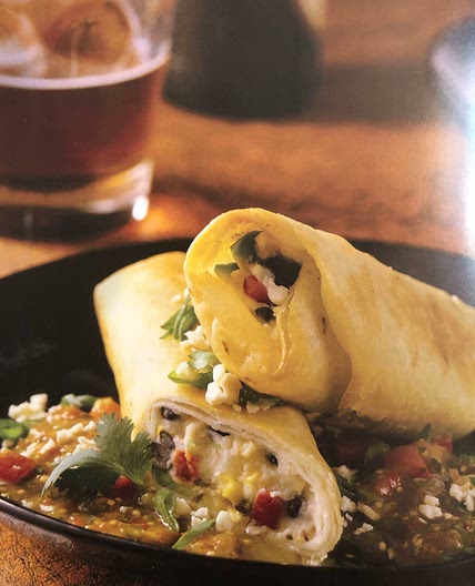 Confetti Mashed Potato Flautas with Hot Tomatillo Sauce