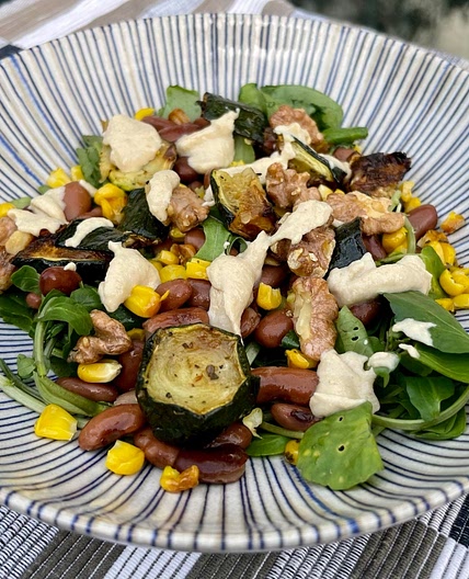 Chargrilled Courgettes and Borlotti Bean Salad with a Tahini Dressing
