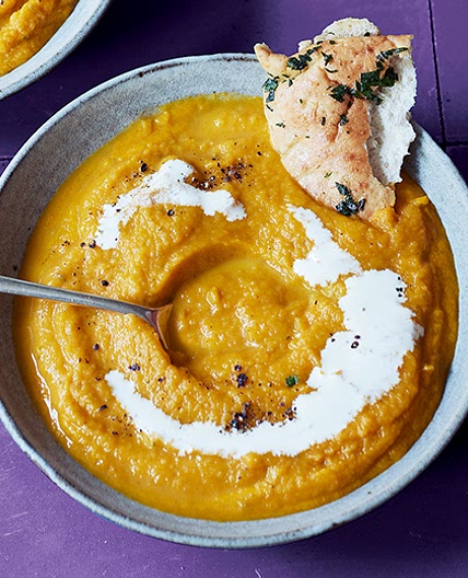 Roasted Carrot and Sage Soup with Garlic Pittas