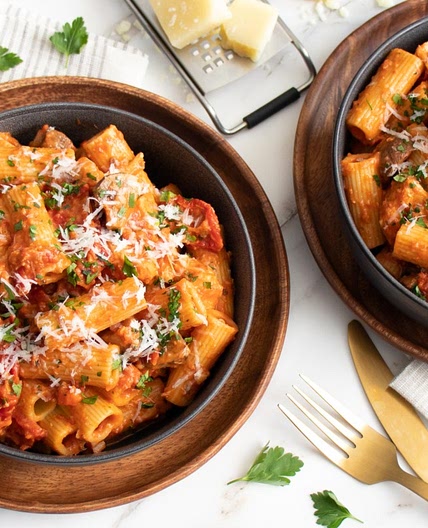 Chicken and Mushroom Rigatoni with Blush Sauce