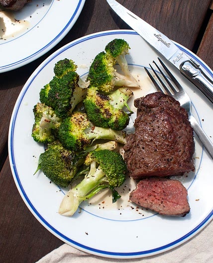 Seared Steak with Charred Broccoli and Basil