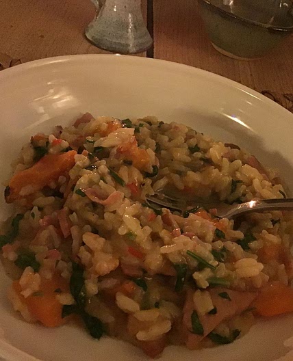 Butternut squash risotto with bacon and Parmesan 