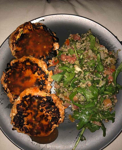 Red curry Chicken rissoles with tabouleh salad 