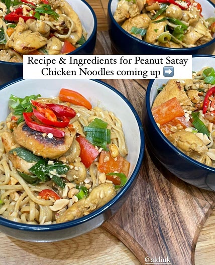 Peanut satay chicken noodles