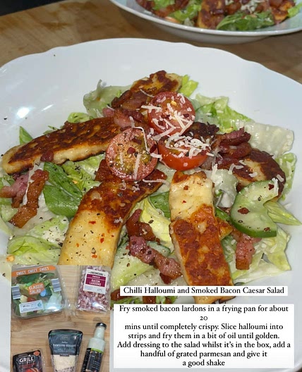 Chilli halloumi and smoked bacon caesar salad