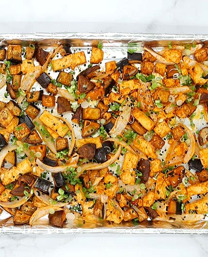Delightfully Fiery Tofu Sheet Pan