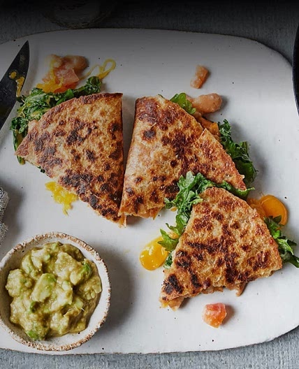 Kale Quesadillas with Avocado Dip