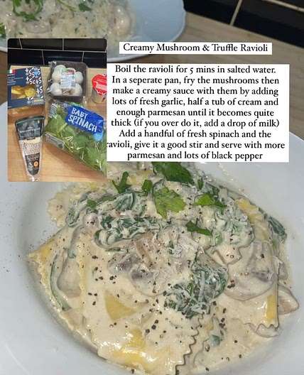 Creamy mushroom and truffle ravioli
