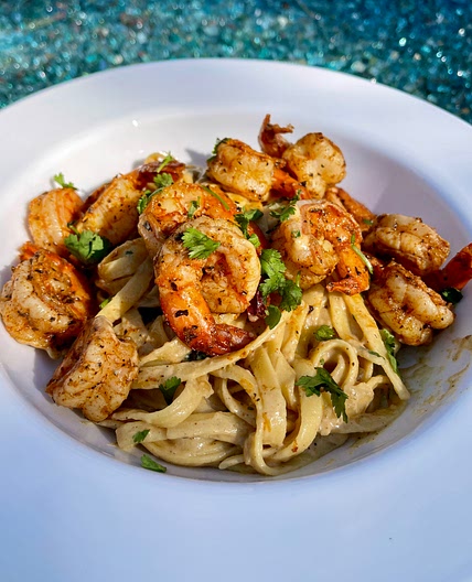 Dairy-free Cajun Shrimp Fettuccine Alfredo