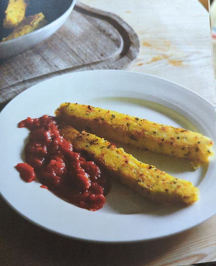 Chile, cheese, and rosemary polenta with

tomato sauce