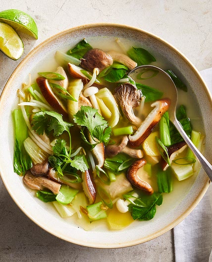 Chicken & Bok Choy Soup with Ginger & Mushrooms