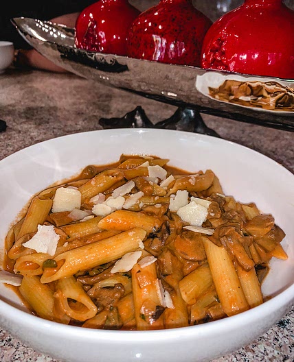 PASTA WITH THREE MUSHROOM TOMATO SAUCE