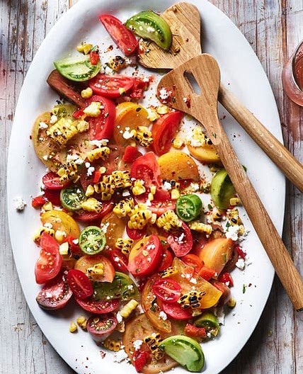 Heirloom Tomato Salad with Charred Corn & Pepper Salsa