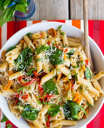 Balsamic Sweet Pepper Pasta with Spinach and Parmesan
