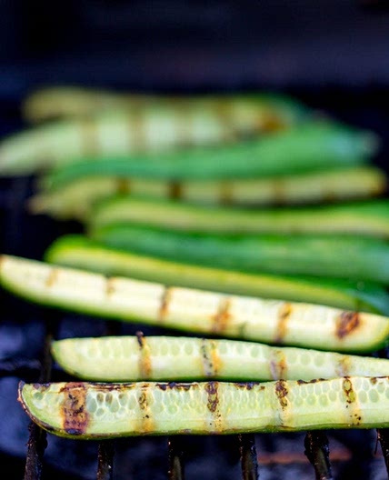 Grilled Cucumbers with Creamy Pickled Feta Dip