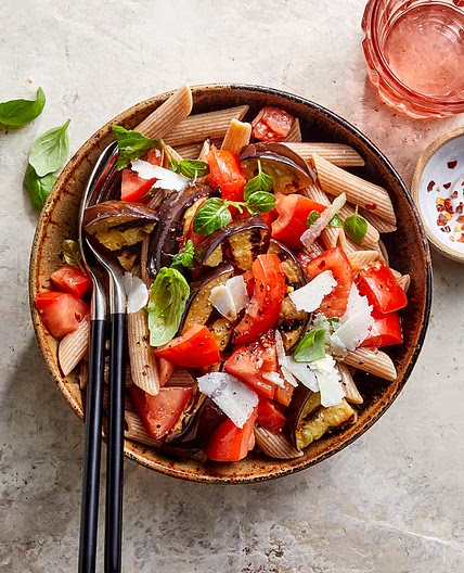 Grilled Eggplant & Tomato Pasta
