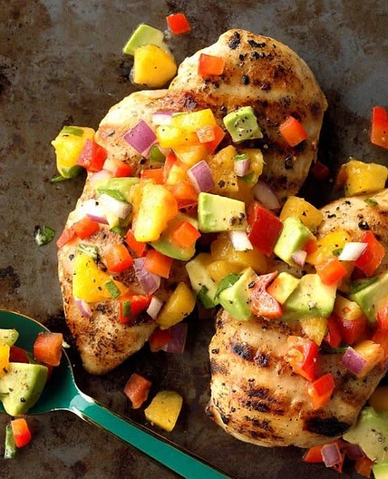 Chicken with Peach-Avocado Salsa