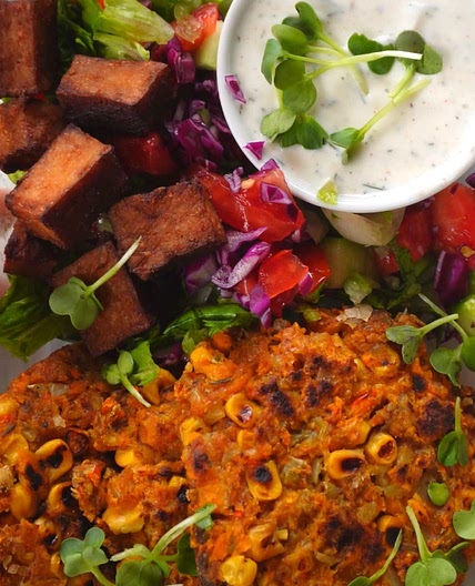 Pumpkin Fritters with Crispy Tofu
