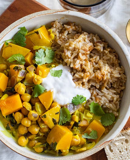 Vegan Turmeric Chickpea Stew with Butternut Squash and Bok Choy