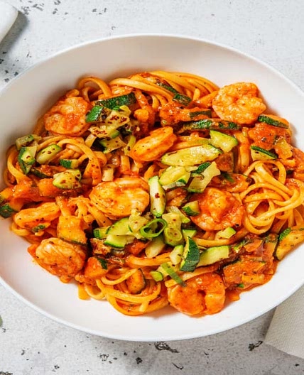 Prawn and Tomato Linguine with Charred Courgettes