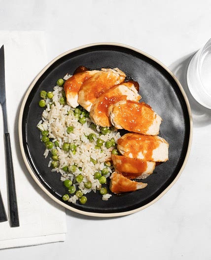 Miso Ginger Chicken with Sesame Rice and Green Peas