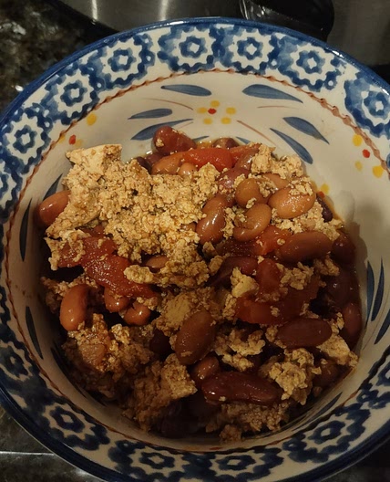 Three bean chili (vegan version pictured)