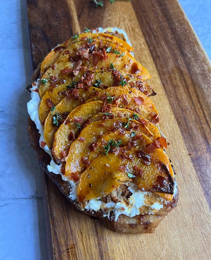 Butternut Squash + Ricotta Toast with Crispy Prosciutto and Balsamic Glaze