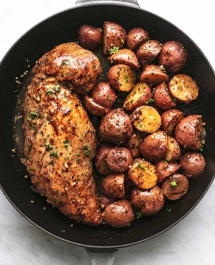 Baked Pork Tenderloin with Potatoes and Gravy