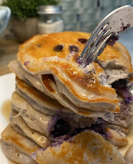 Greek Yogurt Blueberry Protein Pancakes