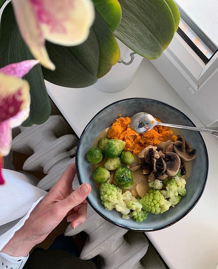 Tofu with sweet potato bowl