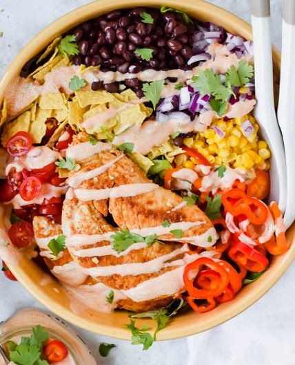Healthy Southwest Chicken Salad with Chipotle Yogurt Sauce