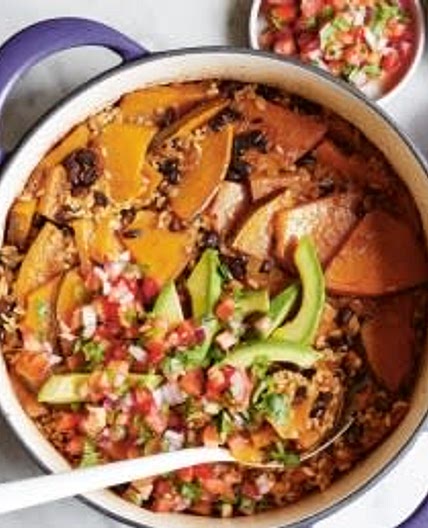 Jess Prescott’s Pumpkin and black bean baked rice 