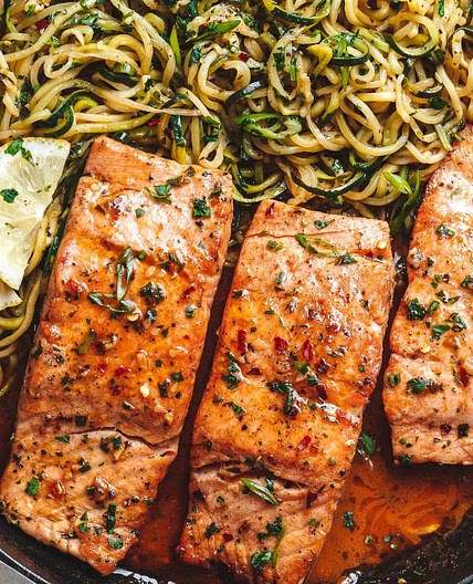 Lemon Garlic Butter Salmon with Zucchini Noodles