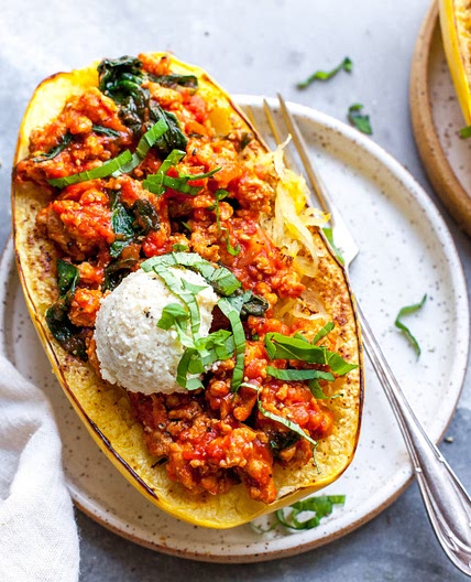 Spaghetti Squash Lasagna Boats With Almond Ricotta