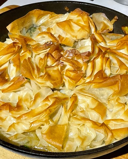 Chicken, Leek, Pea and Spinach Filo Pie