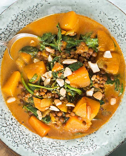 Pompoencurry met linzen