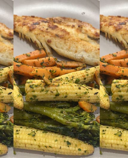 Grilled Garlic Sea bass with Veggies