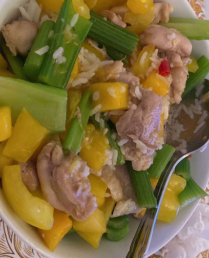 Celery Chicken Mango rice 